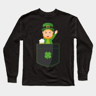 Pocket Leprechaun Funny St Patricks Day Long Sleeve T-Shirt